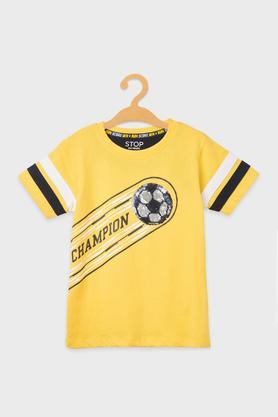 printed cotton round neck boys t-shirt - yellow