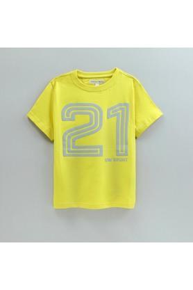 printed cotton round neck boys t-shirt - yellow