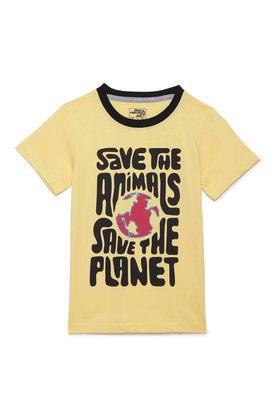 printed cotton round neck boys t-shirt - yellow