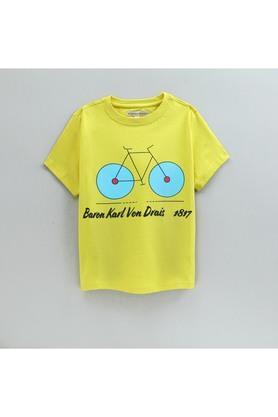 printed cotton round neck boys t-shirt - yellow