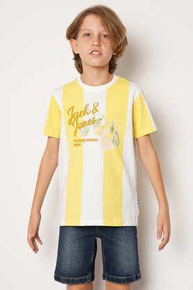 printed cotton round neck boys t-shirt - yellow