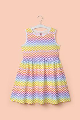 printed cotton round neck girl's casual wear dress - multi