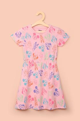 printed cotton round neck girl's casual wear dress - peach