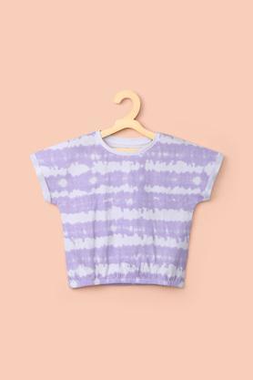 printed cotton round neck girl's top - lavender