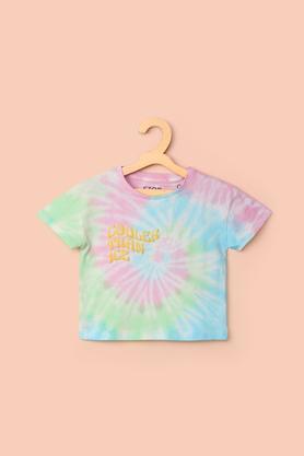 printed cotton round neck girl's top - multi