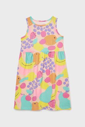 printed cotton round neck girls casual wear dress - multi