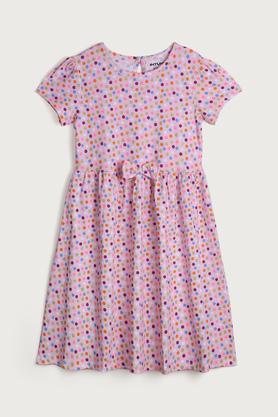 printed cotton round neck girls casual wear dress - pink