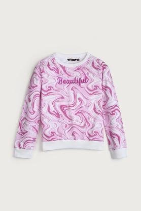 printed cotton round neck girls sweatshirt - pink