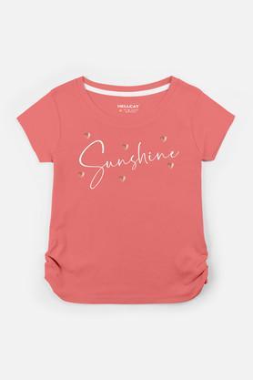 printed cotton round neck girls t-shirt - red