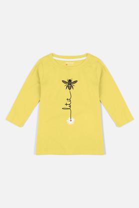 printed cotton round neck girls t-shirt - yellow