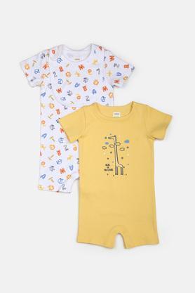 printed cotton round neck infant boy's rompers set - multi