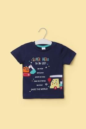 printed cotton round neck infant boy's t-shirt - navy