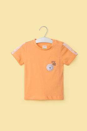 printed cotton round neck infant boy's t-shirt - orange