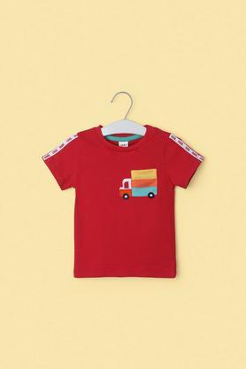 printed cotton round neck infant boy's t-shirt - red