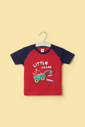 printed cotton round neck infant boy's t-shirt - red
