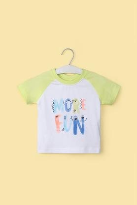 printed cotton round neck infant boy's t-shirt - white