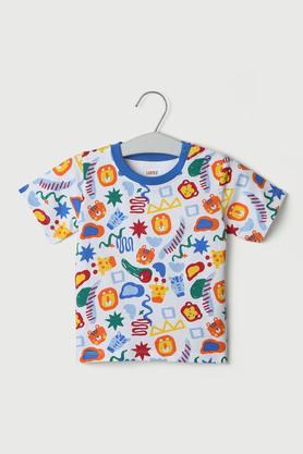 printed cotton round neck infant boys t-shirt - multi