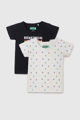 printed cotton round neck infant boys t-shirt - white