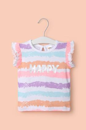 printed cotton round neck infant girl's t-shirt - multi