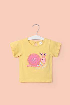 printed cotton round neck infant girl's t-shirt - yellow