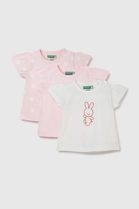 printed cotton round neck infant girls t-shirt - light pink