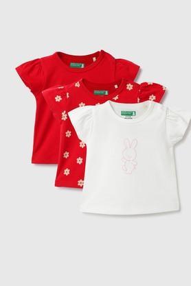 printed cotton round neck infant girls t-shirt - red