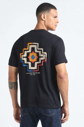 printed cotton round neck men's t-shirt - black