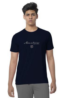 printed cotton round neck men's t-shirt - navy