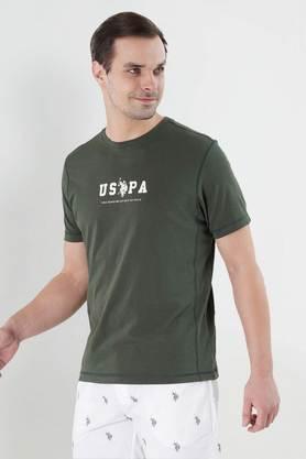 printed cotton round neck men's t-shirt - olive