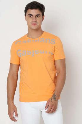 printed cotton round neck men's t-shirt - orange