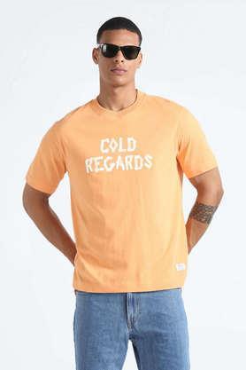 printed cotton round neck men's t-shirt - orange