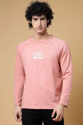 printed cotton round neck men's t-shirt - peach