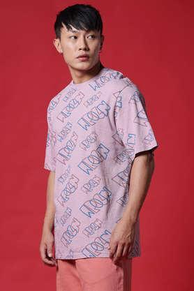 printed cotton round neck men's t-shirt - pink