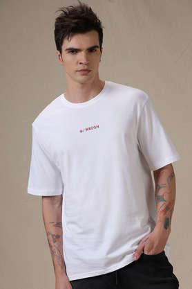 printed cotton round neck men's t-shirt - white