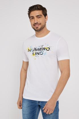 printed cotton round neck men's t-shirt - white