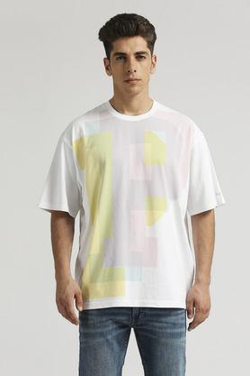 printed cotton round neck men's t-shirt - white