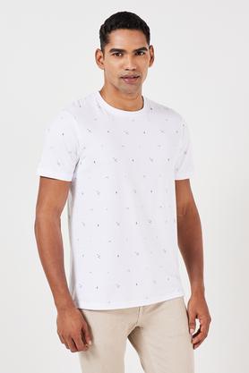 printed cotton round neck men's t-shirt - white