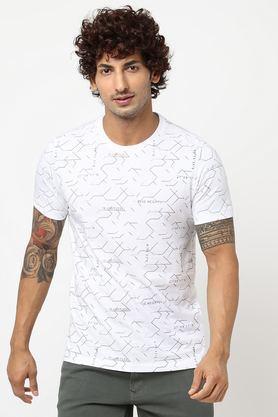 printed cotton round neck men's t-shirt - white