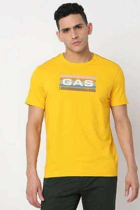 printed cotton round neck men's t-shirt - yellow