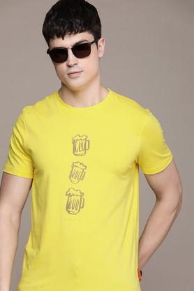 printed cotton round neck men's t-shirt - yellow