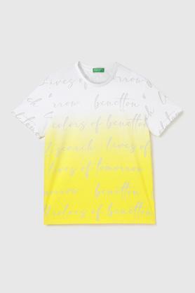 printed cotton round neck men's t-shirt - yellow