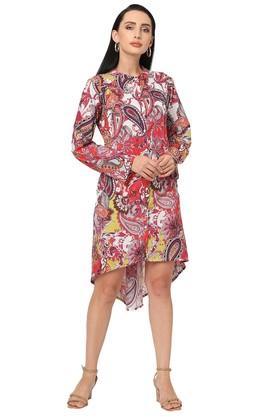 printed cotton round neck women's kurta - multi