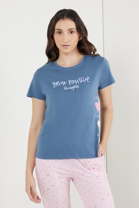 printed cotton round neck women's t-shirt - air force