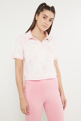 printed cotton round neck women's t-shirt - blush