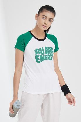 printed cotton round neck women's t-shirt - green