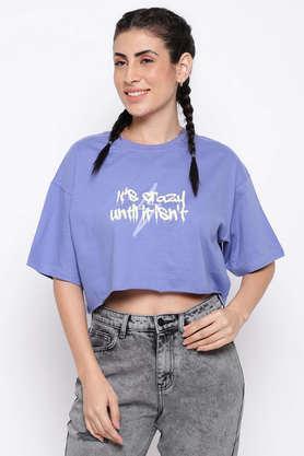 printed cotton round neck women's t-shirt - lavender