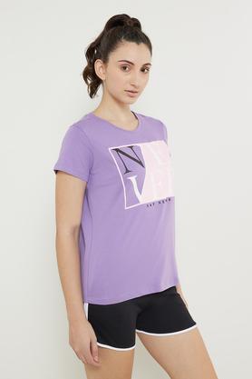 printed cotton round neck women's t-shirt - lilac