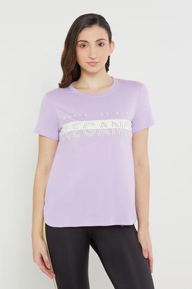 printed cotton round neck women's t-shirt - lilac