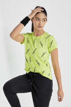 printed cotton round neck women's t-shirt - lime green