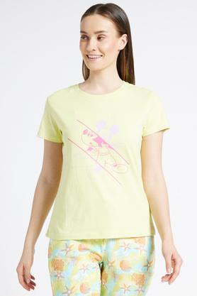 printed cotton round neck women's t-shirt - lime green